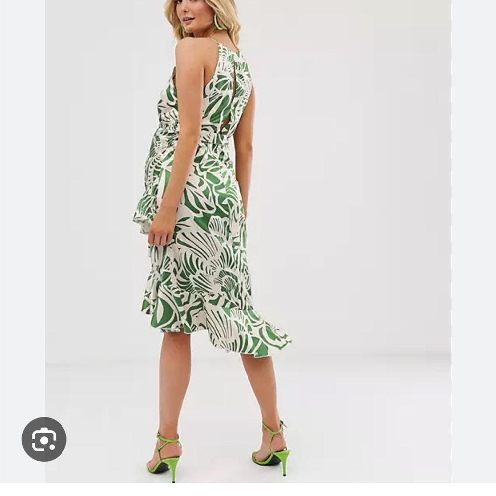ASOS maternity semi formal ruffle midi dress green and white. NWT - Picture 3 of 8